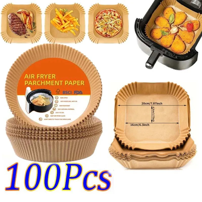 Air Fryer Paper Accessories Disposable Air Fryer Cooking Baking Liner Paper Square Airfryer Non-Stick Oilproof Micro-wave BBQPad