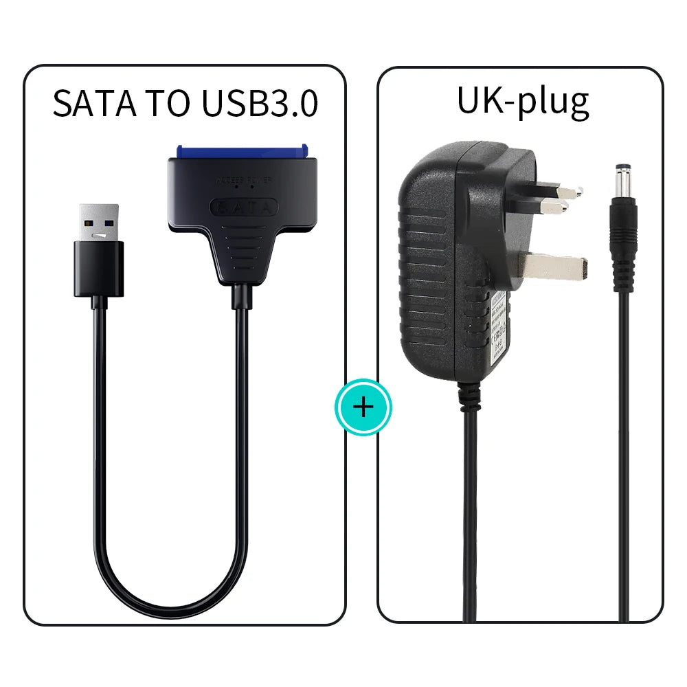 USB 3.0 to SATA Cable for 3.5/2.5 Inch SSD HDD SATA III Hard Drive Disk with 12V/2A Power Adapter