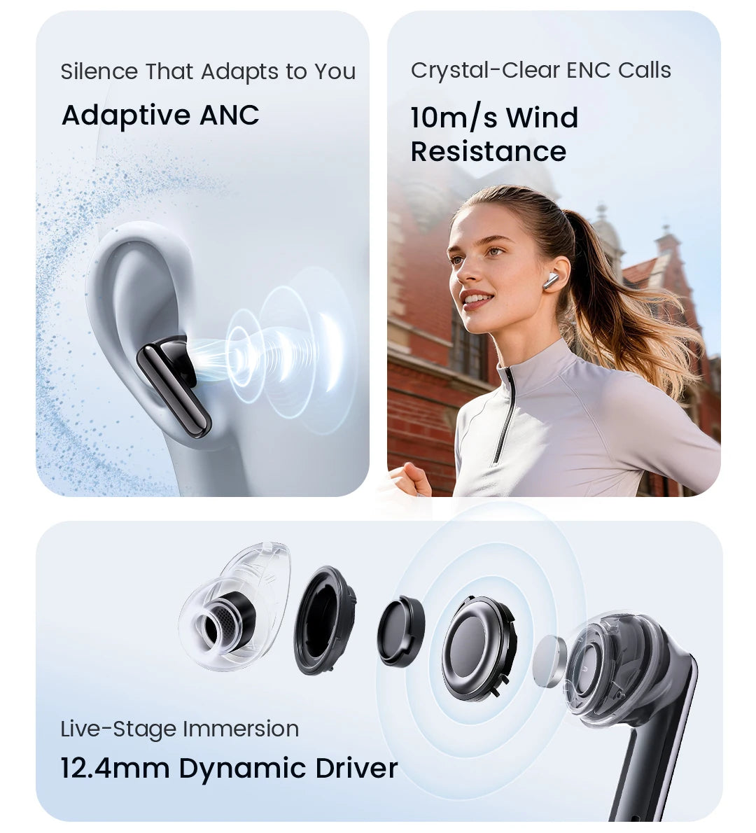 HAYLOU Flowbuds N55 Wireless Earbuds 54dB Adaptive ANC Bluetooth 6.0 LDAC Hi-Res Audio 6-Mic HD Call Earphones 40H Playback IPX5