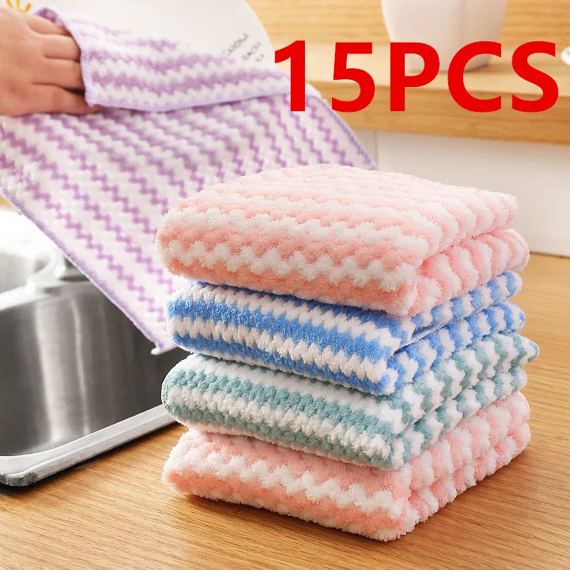 15/10/5/1 PCS Kitchen Cleaning Rag Coral Fleece Dishcloth Super Absorbent Scouring Pad Dry Microfiber Cloth Wet Daily Dish Towel