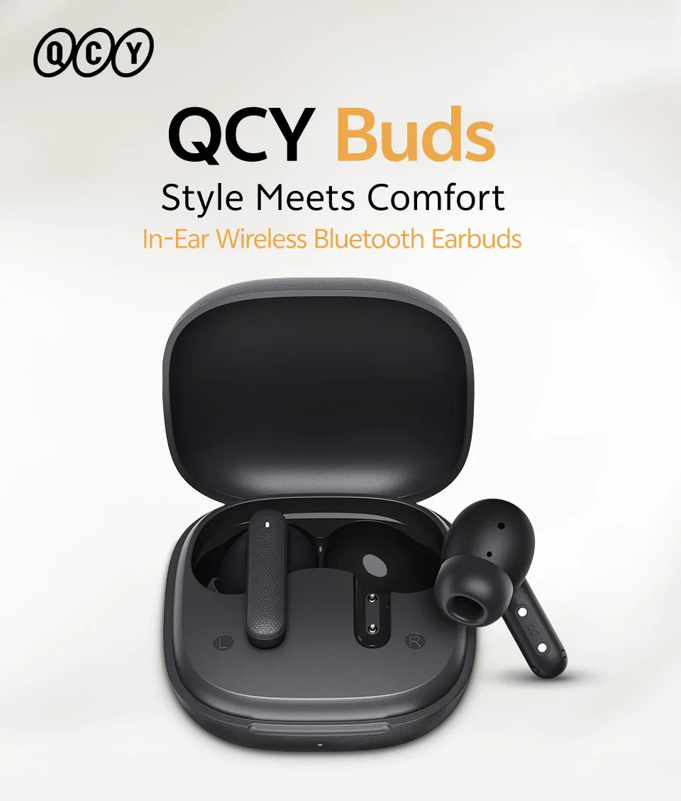 QCY Buds TWS Bluetooth 5.3 Wireless Earphones 10mm Dynamic Driver AI Wind Noise Reduction Earbud 0.68S Low Latency 35H Headphone