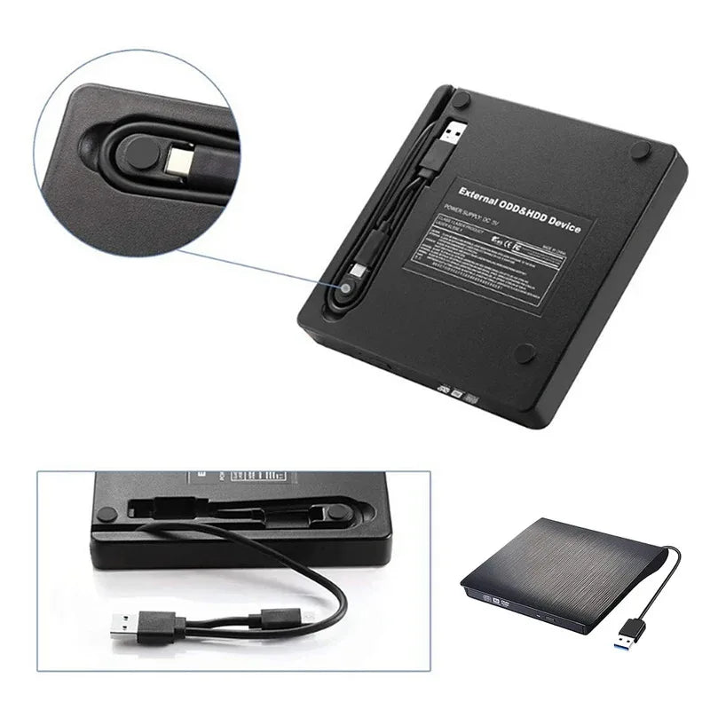 New Drive Enclosure 9.5mm USB 3.0 Type C SATA External DVD CD-ROM RW Player Optical Drives Enclosure Case for Laptop PC Desktop
