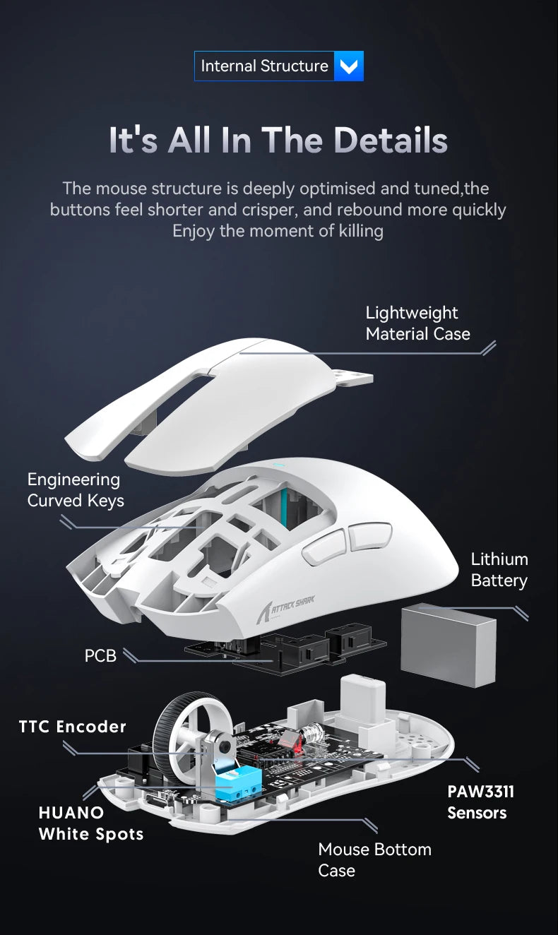 ATTACK SHARK X11-Mouse Tri-Mode Lightweight Gaming Mouse,PAW3311,22000DPI,400IPS,40G,1K Return Rate,Magnetic Fast Charging