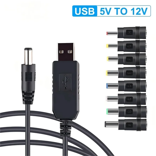 5V to 12V Boost Converter Cable with 8 Connectors for WiFi Routers Modems Fans Speakers - Power Adapter Upgrade