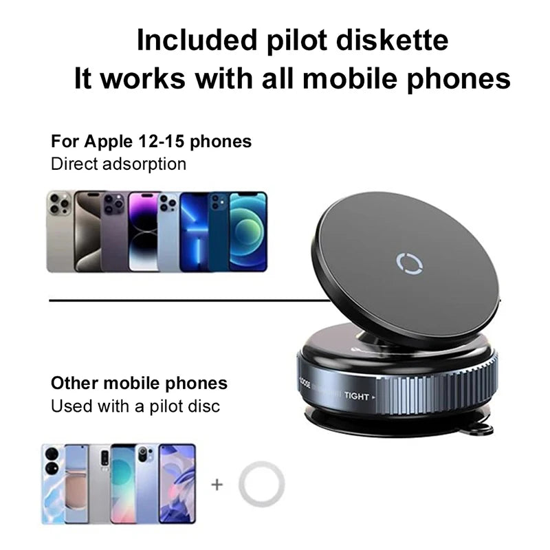 Strong Magnetic Car Phone Holder Foldable Magsafe Design 360° Adjustable Vacuum Mount for Car/Desk/Bathroom/Universal Use Metal