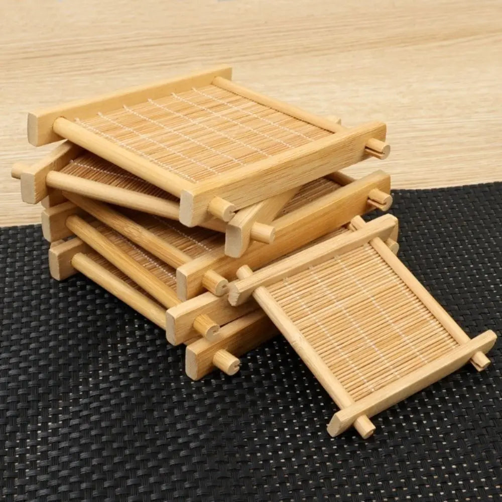 Tea Trays Square Bamboo Teacup Pad Retro Coffee Cup Mug Cup Tableware Heat Insulated Coasters Kitchen Restaurant Accessories