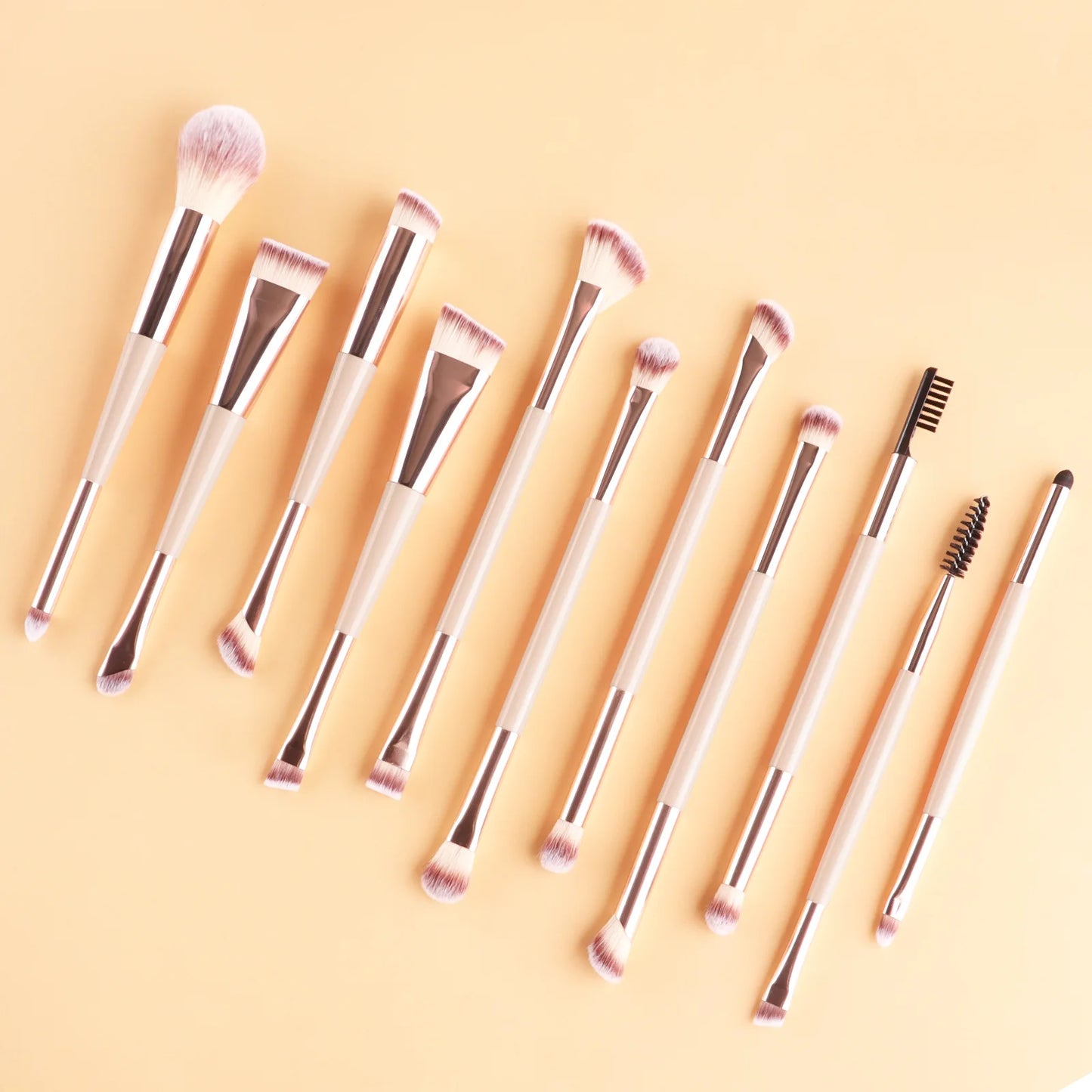 11 full set of eye makeup brushes, double-head design, eyeshadow brush, smudge brush, eyebrow brush, full set of beauty tools