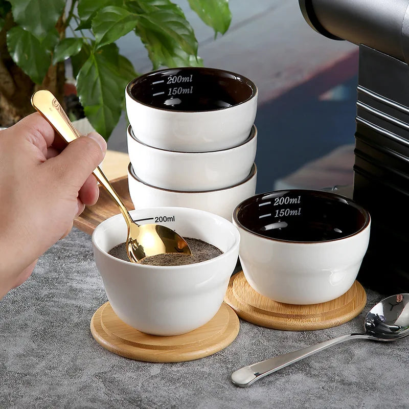 200ml Ceramic Thickened Coffee Cup Measuring Bowl U Cupping Cup Espresso Measuring Cup Kitchen Measure Mug