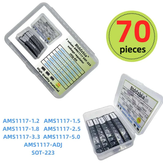 70PCS Voltage Regulator Kit AMS1117 SOT-223 AMS1117-3.3V AMS1117-ADJ AMS1117-5.0V AMS1117-2.5V AMS1117-1.8V AMS1117-1.5V 1.2V-5V