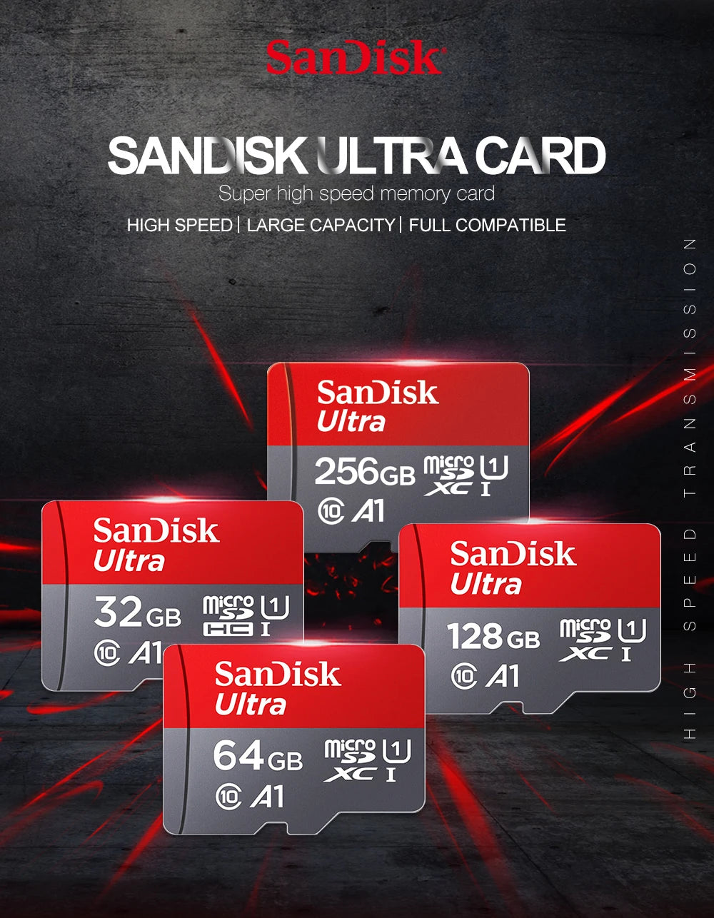 Sandisk Memory Card 256GB 128GB 64GB 32GB TF Micro SD Card Class 10 UHS-1 Flash Card Memory for Smartphone PC+Card Reader