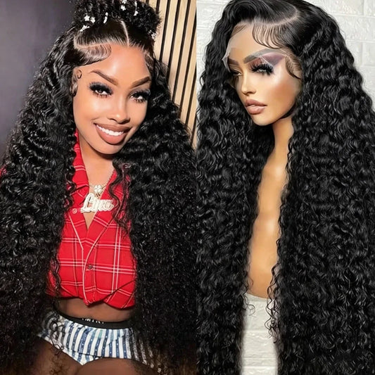 40 Inch Deep Wave Lace Front Wig for Women Human Hair 13x4 13x6 Transparent 250 Density Curly Water Wave Wig