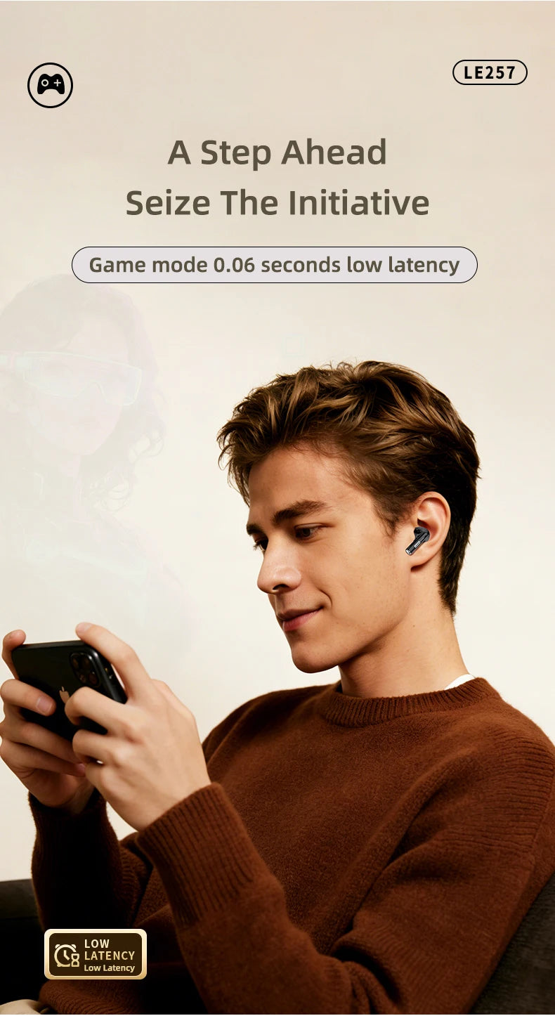  Lenovo LE257 TWS Wireless Bluetooth 6.0 Headphones HiFi Sound ENC Call Noise Reduction Earphone Gaming Sports Headset With Mic