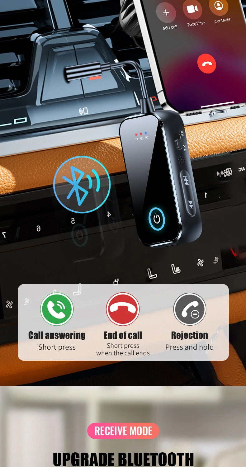 Bluetooth 6.0 AUX Audio Transmitter Receiver 2 IN 1 Wireless Adapter 3.5MM With Mic HiFi Stereo Music For Car TV PC Airplane