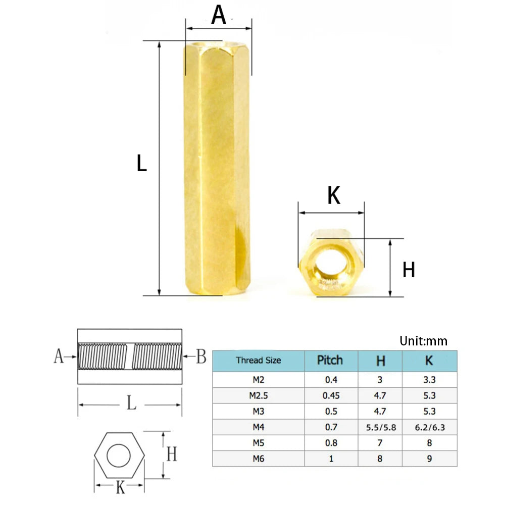 M2-M6 Double Pass Hex Brass Female Standoff Pillar Stud Mount Spacer Hexagon PCB Motherboard Nut Hollow Support Customize