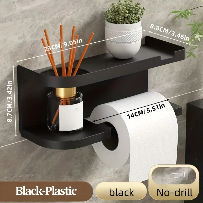 Self Adhesive Toilet Paper Holder with Phone Shelf Stainless Steel Wall Mounted Toilet Paper Roll Holder - Rustproof