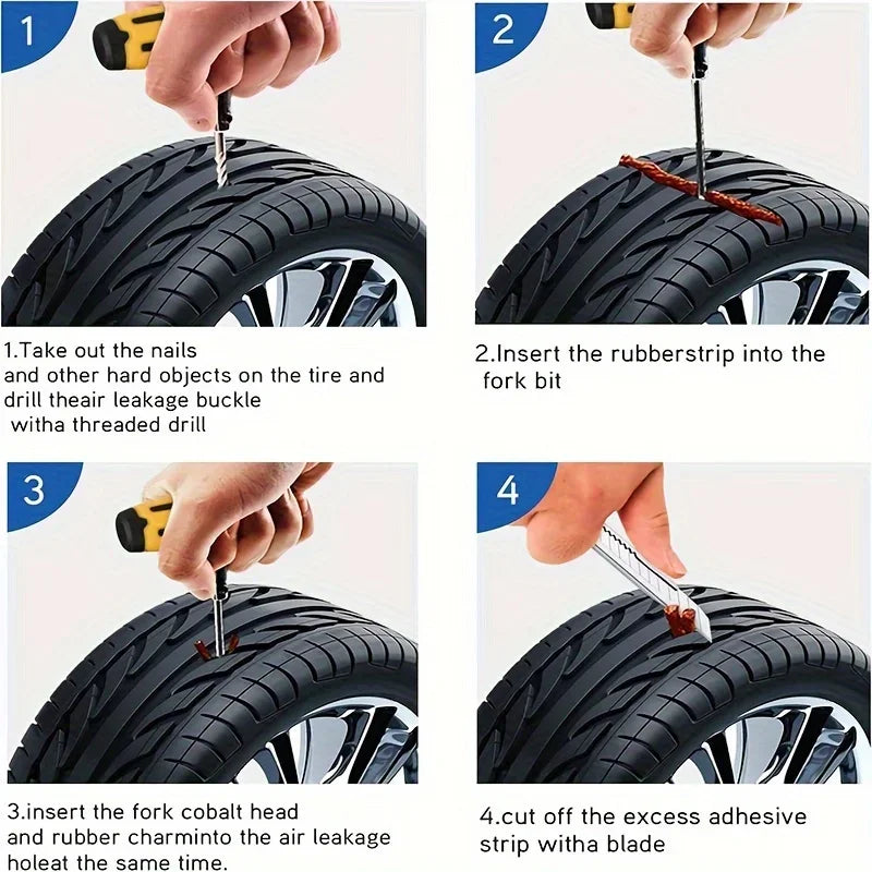 Professional Tire Plug Kit with Rapid-Seal Glue All-Weather Puncture Repair for Sedan to SUV Roadside Rescue Anti-Leak Guarantee