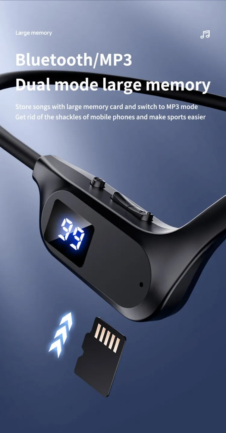 X7 Wireless Bluetooth Earphones, Sports-Style Air-Conducting LED Battery Display, Memory Card Insertion Support