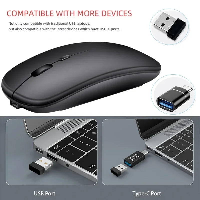 Wireless Mouse Slim Bluetooth-compatible 2.4G Computer Mice Portable Rechargeable/Battery Cordless Mouse for iPad Laptop Desktop