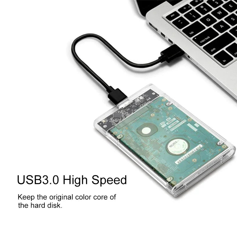 2.5inch SATA SSD Hard Drive Case USB3.0 HDD Enclosure Transparent Design Transfer Speed Mobile External Housing
