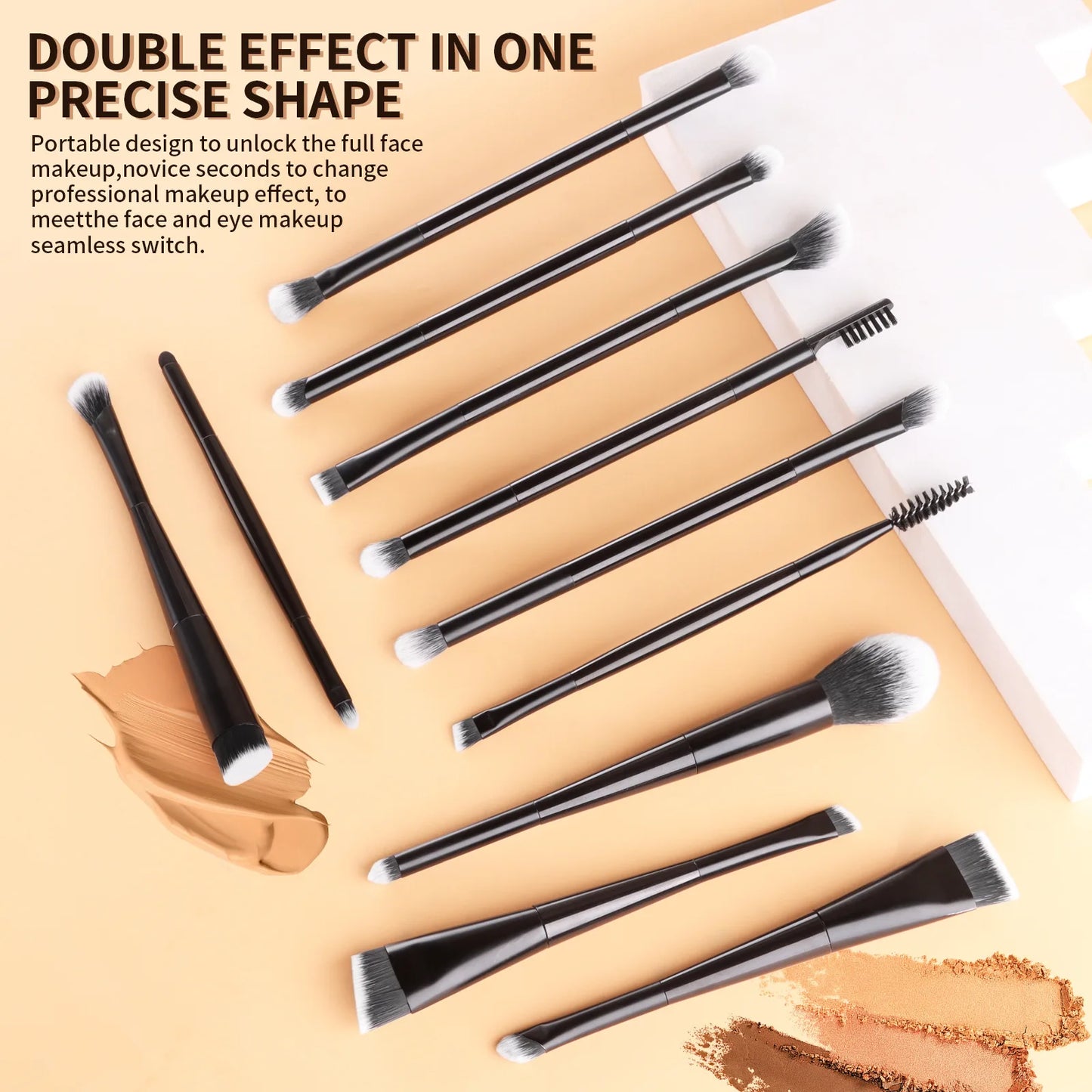 11 full set of eye makeup brushes, double-head design, eyeshadow brush, smudge brush, eyebrow brush, full set of beauty tools