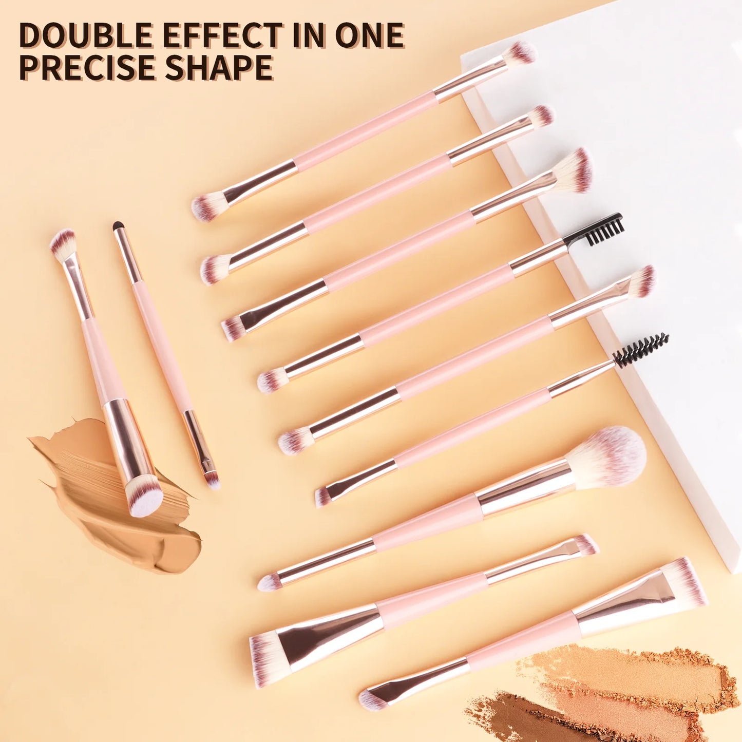 11 full set of eye makeup brushes, double-head design, eyeshadow brush, smudge brush, eyebrow brush, full set of beauty tools
