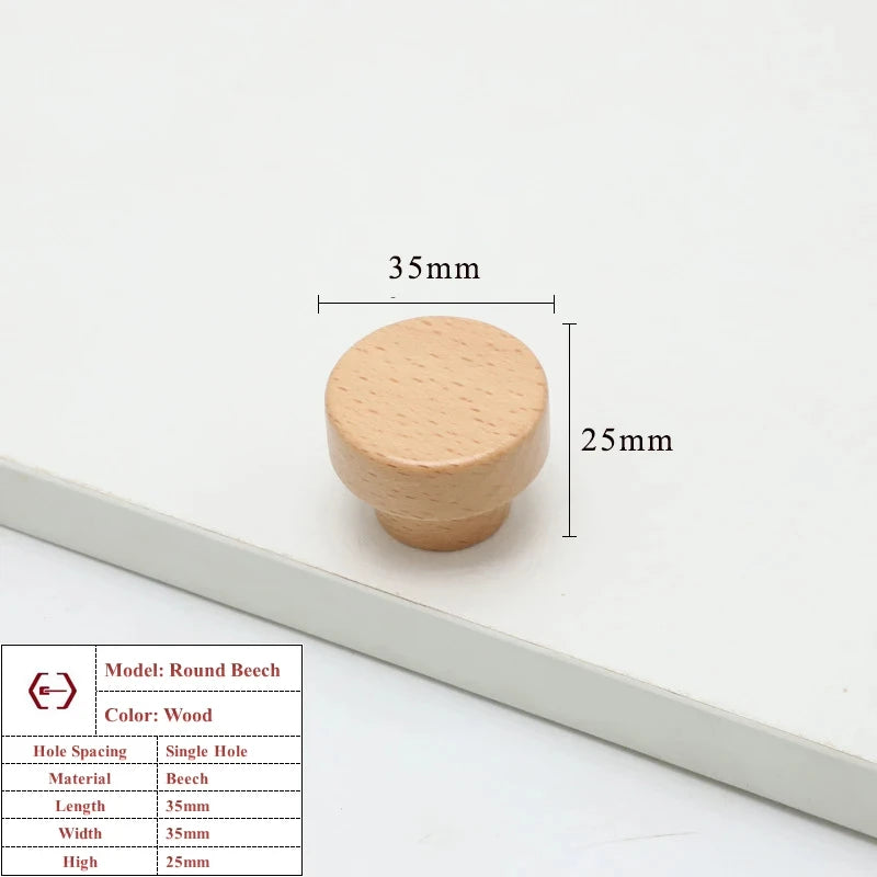 Walnut Beech Kitchen Cabinet Handle Drawer Solid Wood Furniture Door Drawer Round Knob Cupboard Wooden Handle Hardware Long Pull