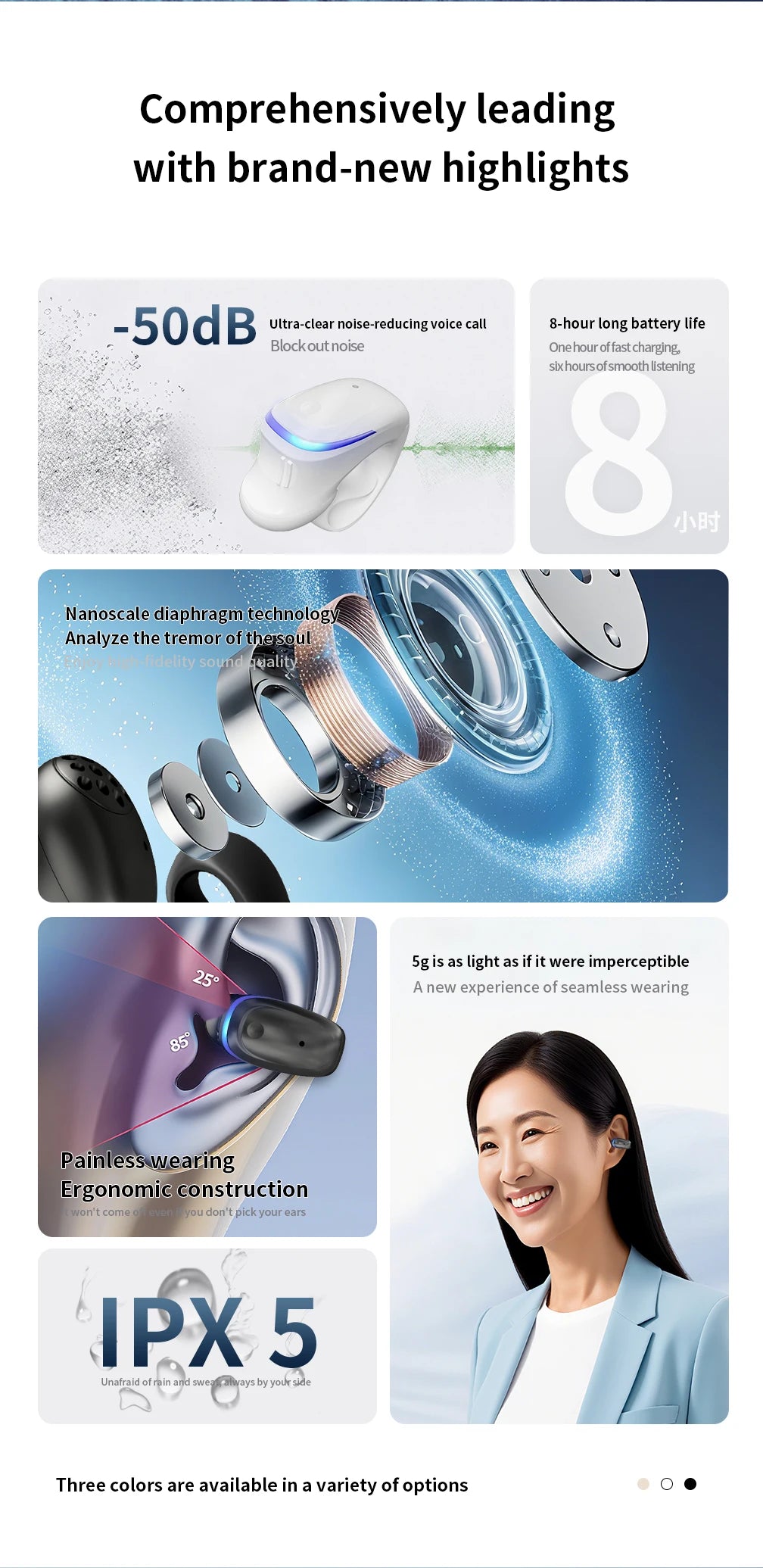 Bone Conduction 5.3 Wireless Bluetooth Headset Talking Clip-on Headset Long Time Wear Without Pain Ultra Long Battery Life