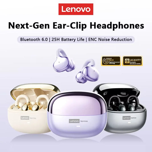Lenovo LE302 Wireless Bluetooth 6.0 Headset Long Battery Life Sports Ear Clip Earphones HIFI Stereo Noise Cancelling Headphones