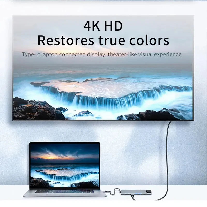 8 In1 Usb C Hub 3.0 Type C Splitter 4k Docking Station Laptop Adapter Pd Sd Tf For Macbook Air M1 Ipad Pro Rj45 Hdmi-Compatible