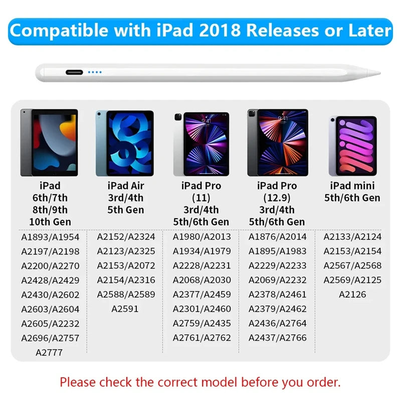 For Apple Pencil with Palm Rejection Tilt, Power Display, for iPad Pencil Pen 2022 2021 2020 2019 2018 Pro Air Mini Stylus Pen