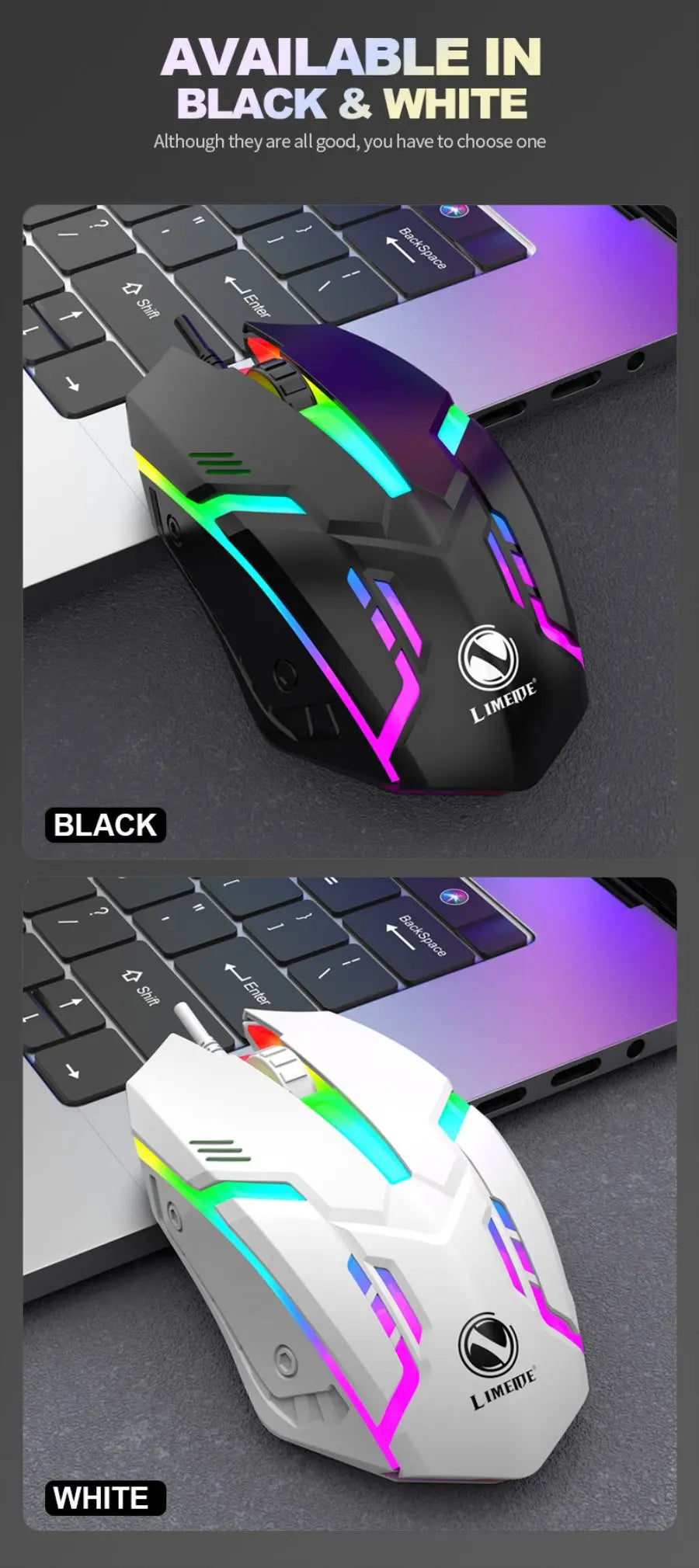 S1 Wired 3 Keys Mouse Colorful Lighting Gaming and Office For Microsoft Windows and Apple IOS System