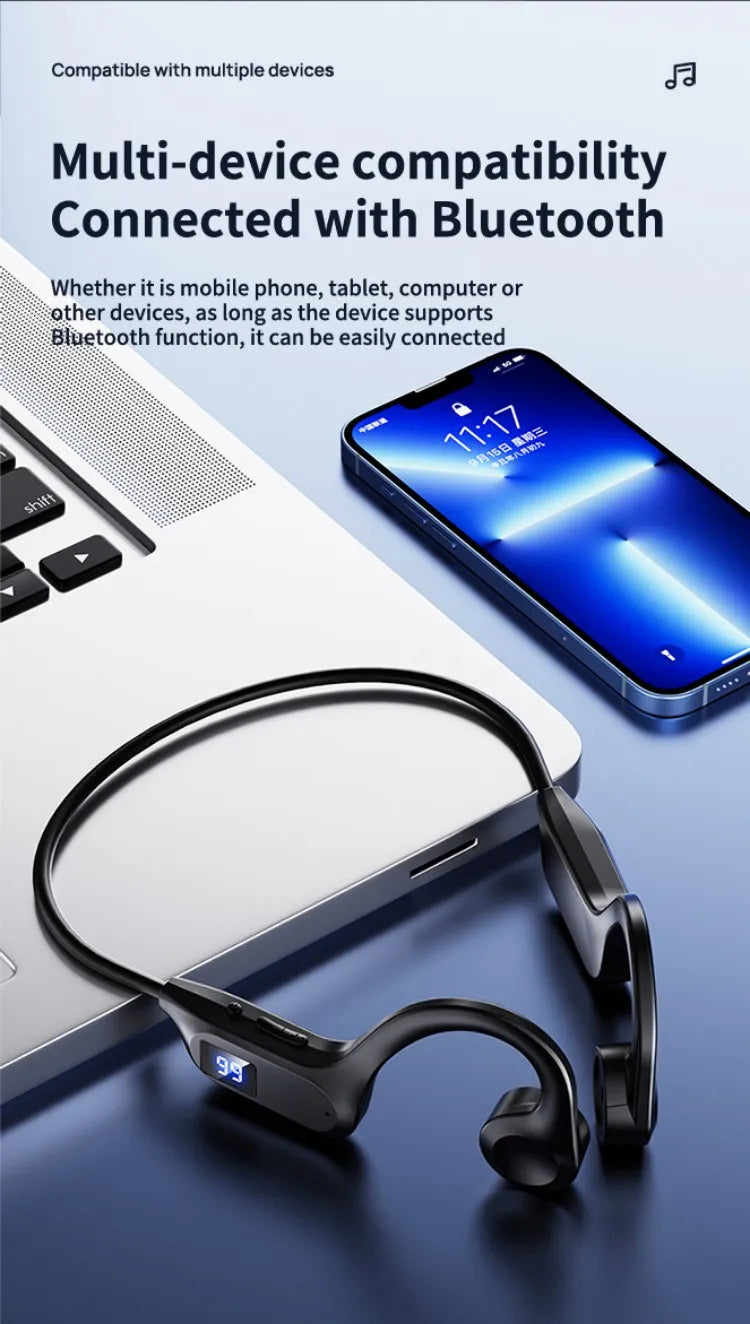 X7 Wireless Bluetooth Earphones, Sports-Style Air-Conducting LED Battery Display, Memory Card Insertion Support