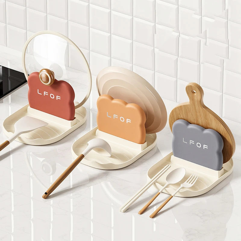 1 Piece Pot Lid Rack Stove Top Spoon Organizer Kitchen Countertop Heat Resistant Lid Holder Cute Cooking Utensil