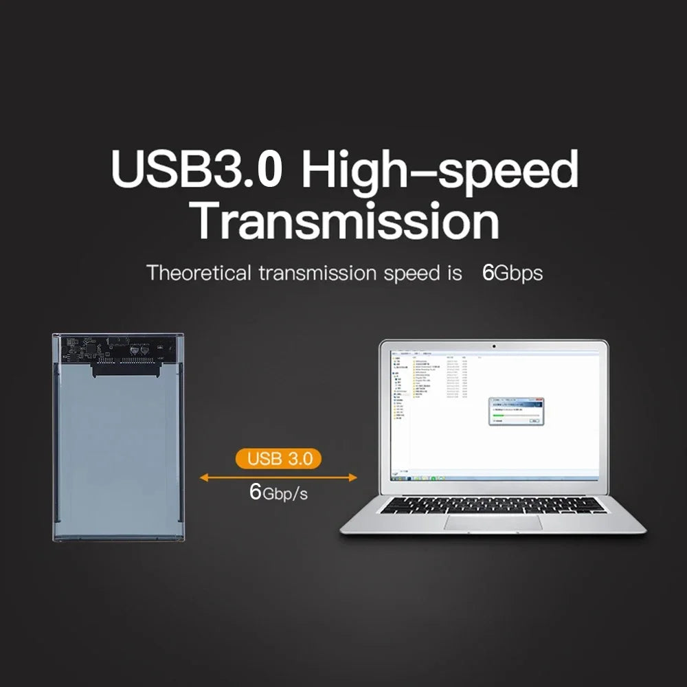 USB External Hard Drive Enclosure 2.5 inch SATA to USB UASP Clear Portable Hard Drive Case 2T HDD Tool-Free Transparent