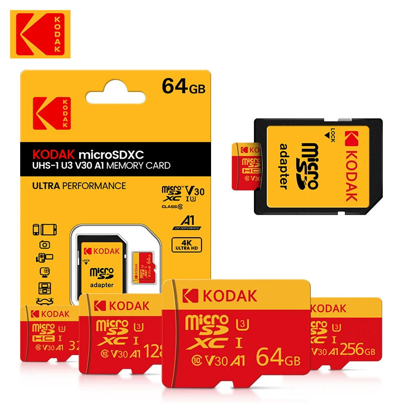 100% Original Kodak Red Memory Card 128GB 64GB 32GB A1 Micro TF SD Card Class 10 UHS-1 TF Flash Card for Samrtphone/PC