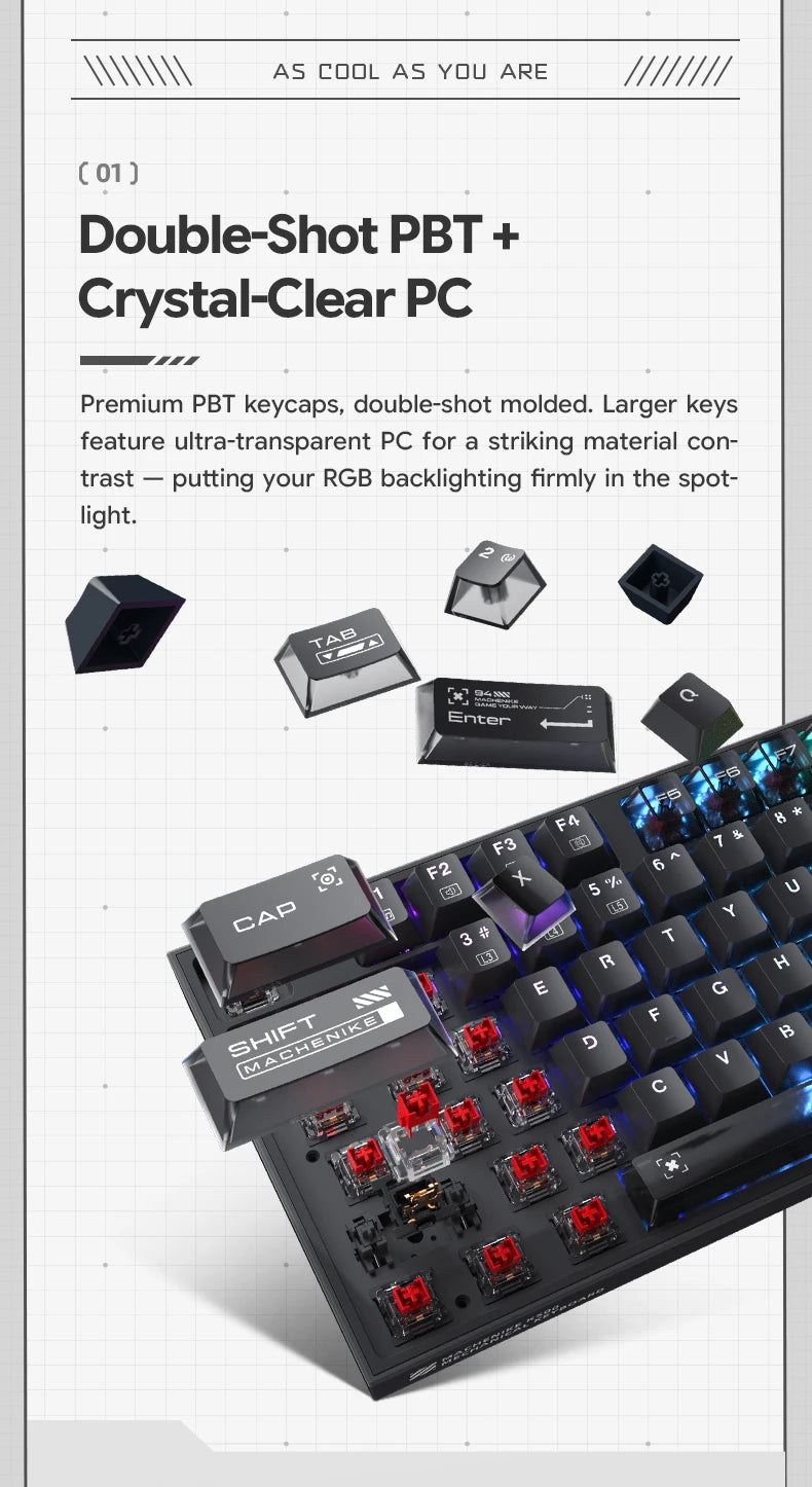 MACHENIKE K500 Mechanical Keyboard Wired Gaming Keyboard K500-B94 Hot Swappable 94 Keys 90% Layout RGB BackLight for PC Laptop