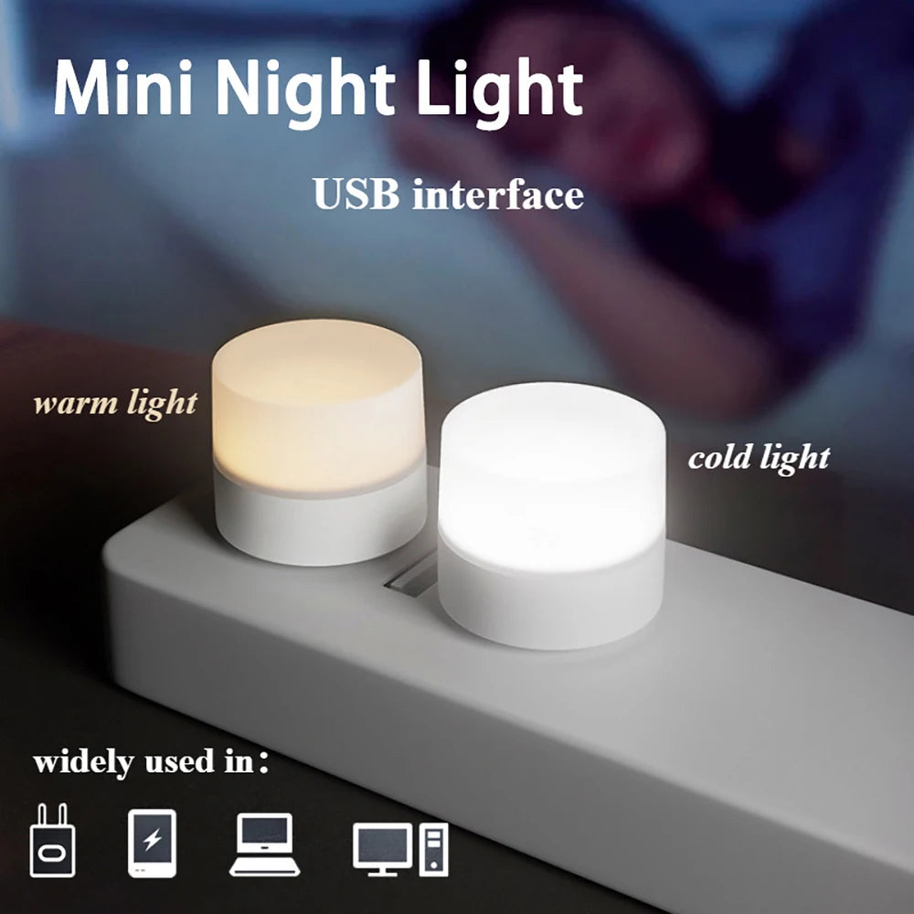 Small USB Night Light Computer Mobile Power Charging Mini Book Lamps LED Light Warm White Eye Protection Reading Light 1/10Pcs