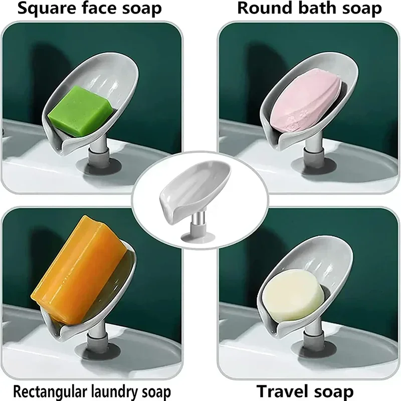 Portable Anti-slip Soap Holder Leaf Shape Bathroom Shower Soap Dish Kitchen Drain Sink Sponge Storage Rack Suction Cup Tray