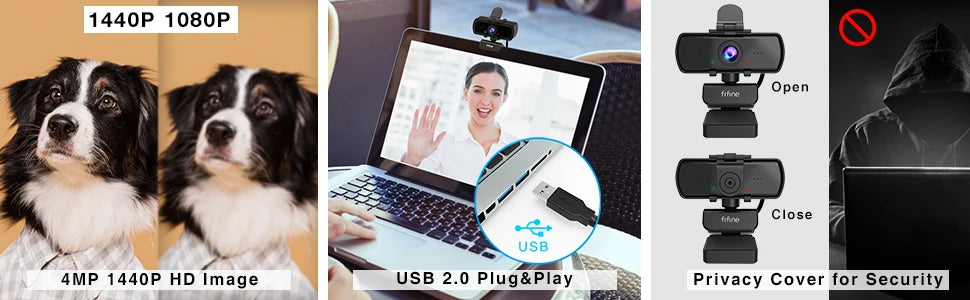 FIFINE 1440p Full HD PC Webcam with Microphone, Tripod, for USB Desktop & Laptop, Live Streaming Webcam for Video Calling - K420
