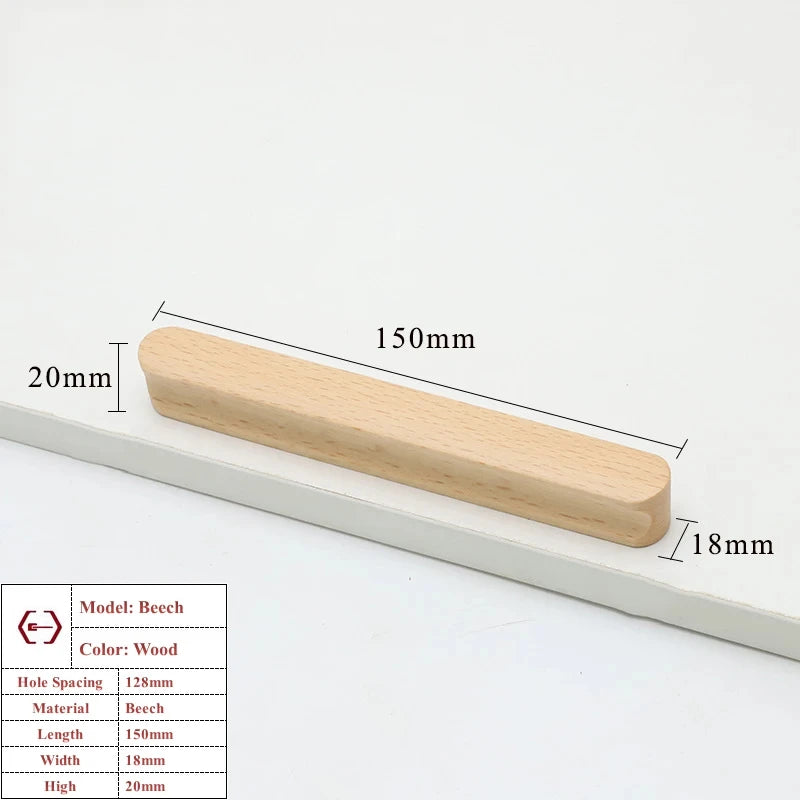 Walnut Beech Kitchen Cabinet Handle Drawer Solid Wood Furniture Door Drawer Round Knob Cupboard Wooden Handle Hardware Long Pull
