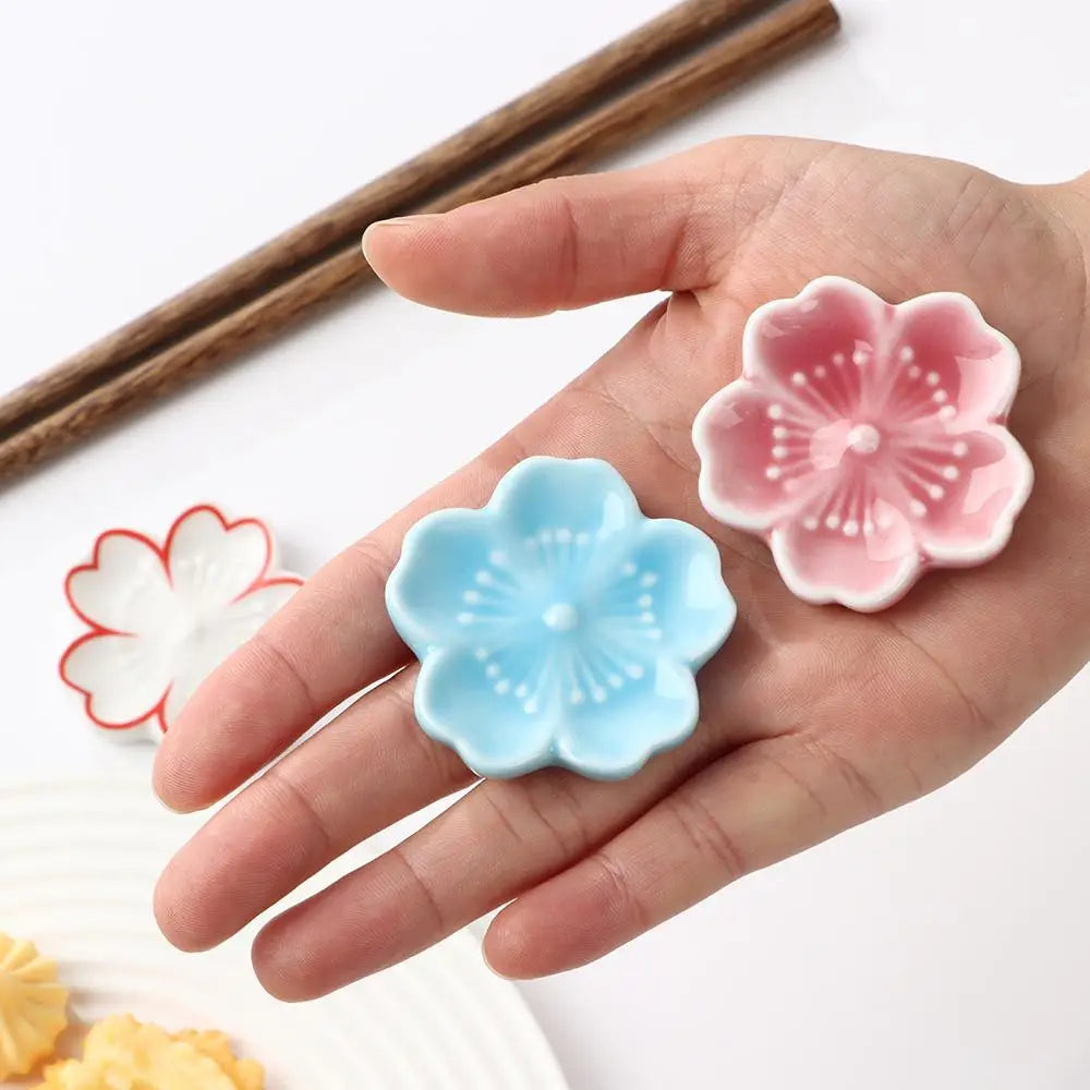 New Cute Colorful Ceramic Chopsticks Holder Sakura Blossoms Spoon Fork Chopstick Rest Tableware Stand Kitchen Dining Accessories