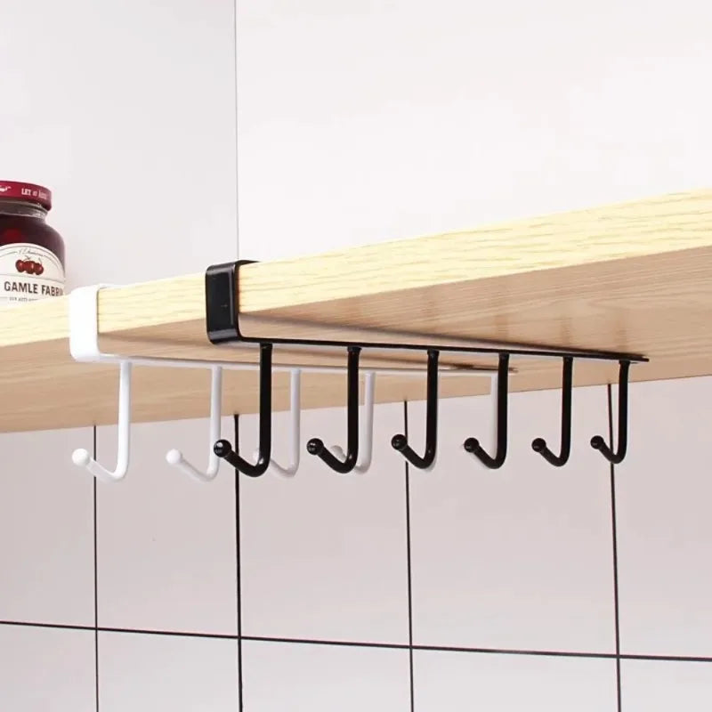 6 Hooks Metal  Shelf Hanging Rack Storage Organizer Cups Utensils Wardrobe Kitchen Bathroom Strong Hold Design Home Accessories
