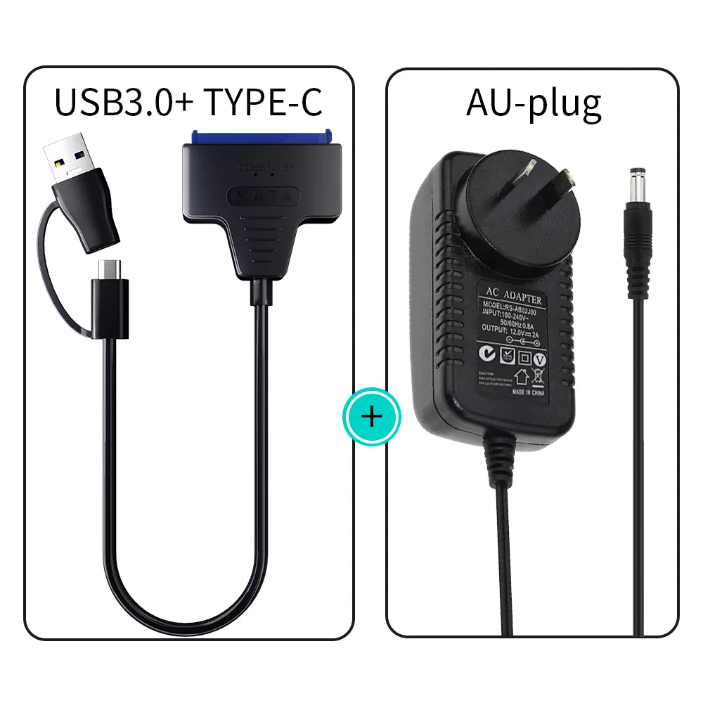 USB 3.0 to SATA Cable for 3.5/2.5 Inch SSD HDD SATA III Hard Drive Disk with 12V/2A Power Adapter