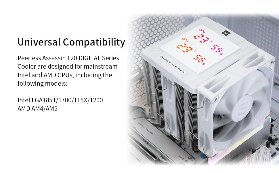 Thermalright Peerless Assassin 120 ARGB Digital Black CPU Air Cooler Supports LGA1851/1700/115X/1200/ AMD AM4/AM5