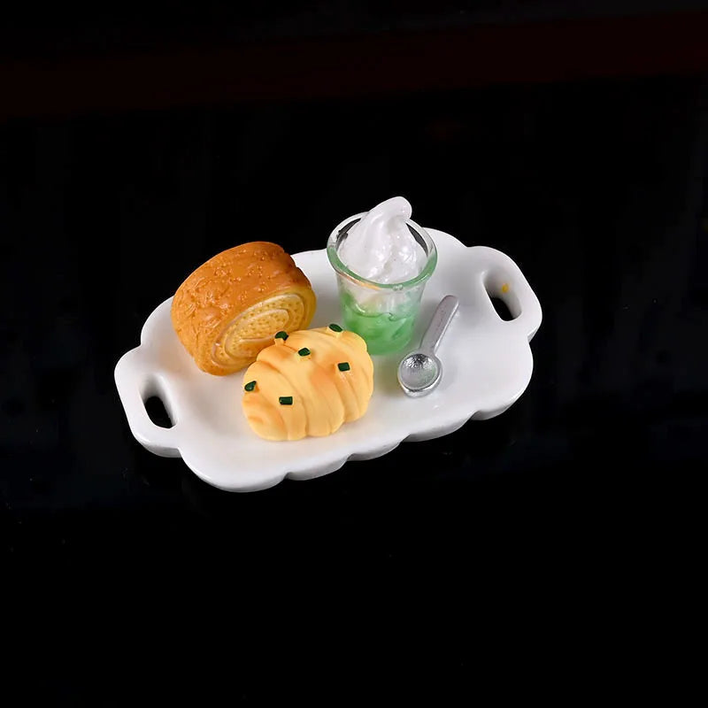 1set 1/12 Dollhouse Simulated Breakfast Afternoon Tea Set Dollhouse Mini Kitchen Food Decoration For Kid Pretend Play Toys