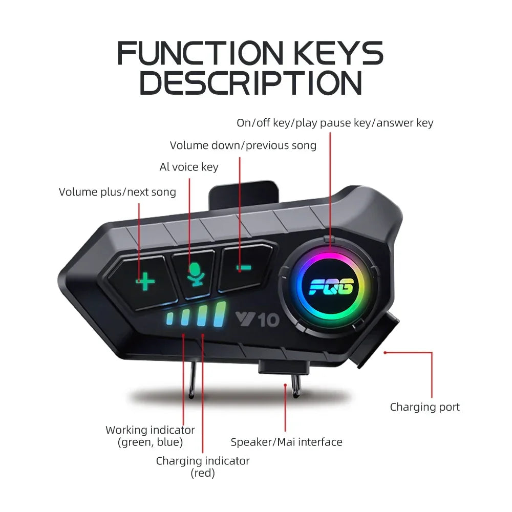 Y10 Bluetooth 5.3 Helmet Headset Wireless Hands-free Call Phone Kit Motorcycle Waterproof Earphone Music Player Speaker for Moto