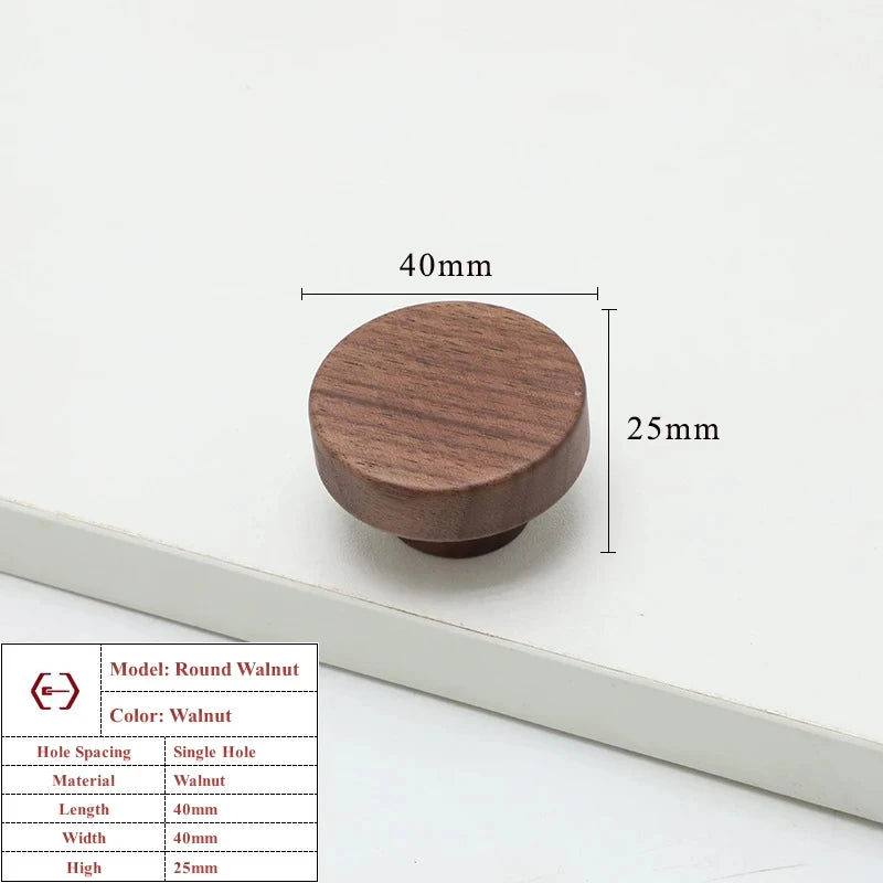 Walnut Beech Kitchen Cabinet Handle Drawer Solid Wood Furniture Door Drawer Round Knob Cupboard Wooden Handle Hardware Long Pull