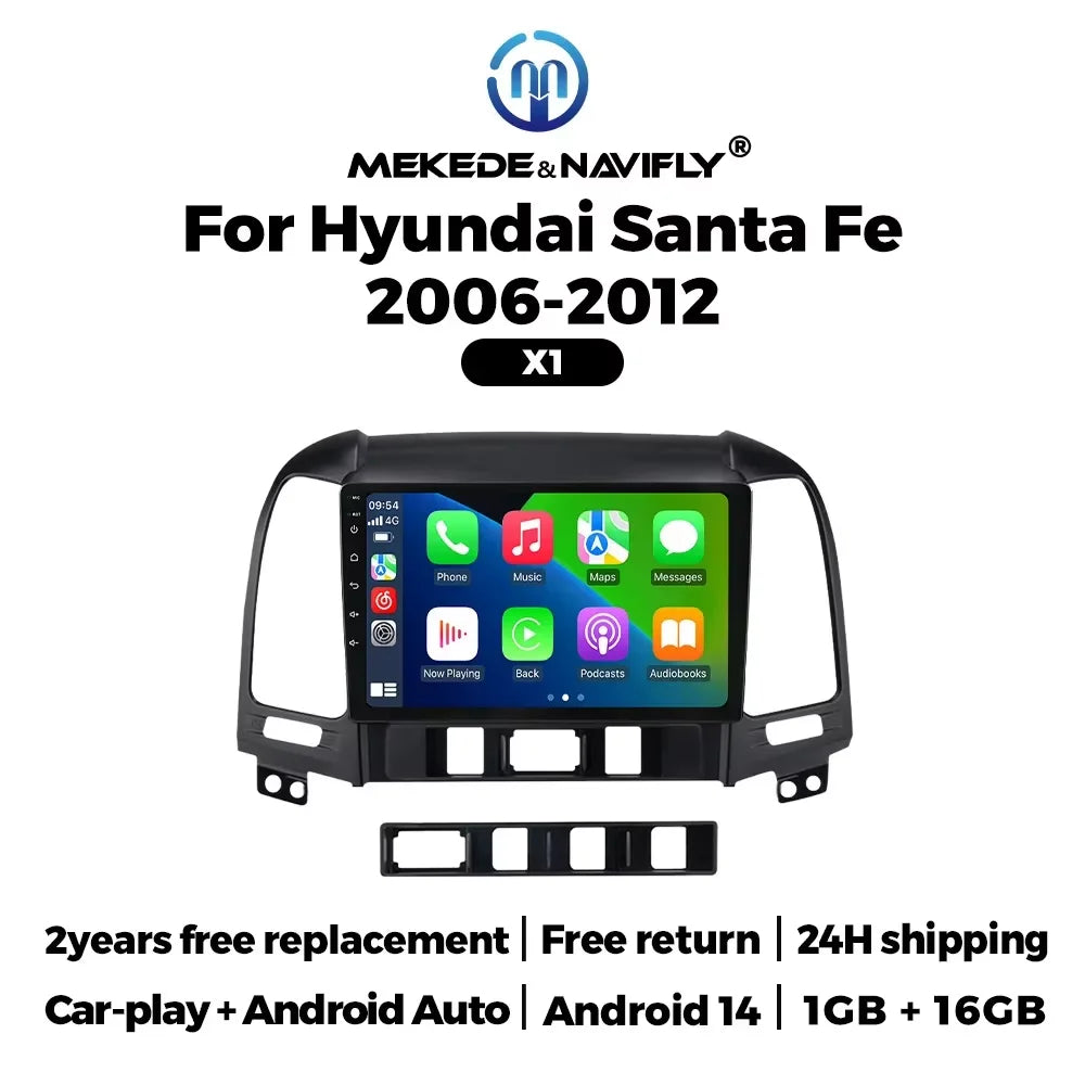 MEKEDE &NAVIFLY Android 14 Wireless Carplay Auto Car Radio for Hyundai Ix45 Santa Fe 2006 - 2012 Multimedia Player GPS FM Stereo