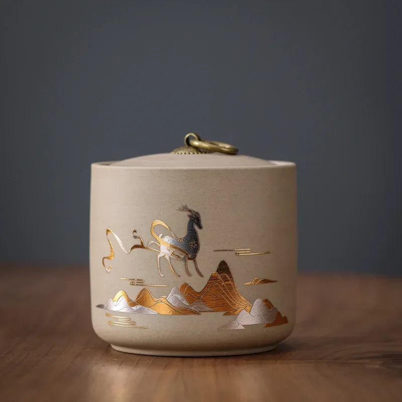 New Ceramic Red Porcelain Tea Jar Creative Sealed Storage Tank Black Tea Puer Storage Kitchen Storage Tool