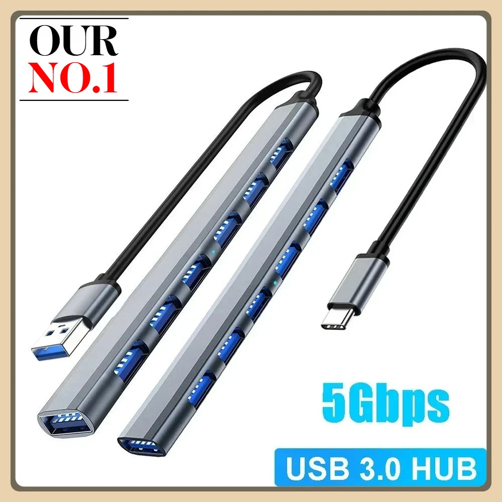 7-In-1 USB HUB Splitter Multiports USB3.0 OTG Expander Docking Station High Speed Data Transfer Adapter For PC Mouse Keyboard